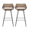 thumbnail image 1 of Pondway Outdoor Wicker and Iron Barstools with Cushion, Set of 2, Light Brown and Beige, 1 of 13