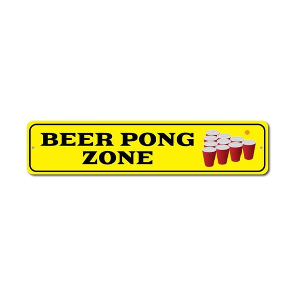 Pong Zone Sign, Custom Beer Game Red Cup Winner Sign, Party Drinking Fun Man Cave Dorm Room Aluminum Decor - 4x18 inches