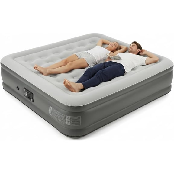 Pongee Fabric  Air Mattress with Self-Stop   in Pump, 15.8" Thicken Deluxe Blow Up Mattress , 2-Min  Inflatable Airbed for , Camping, Guests, Travel