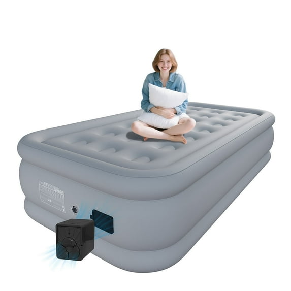 Luxury Air Mattress with Built in Pump,Puncture Resistant Portable Inflatable Mattress,Blow Up Mattress for Home,Travel and Guest(Twin,Gray)