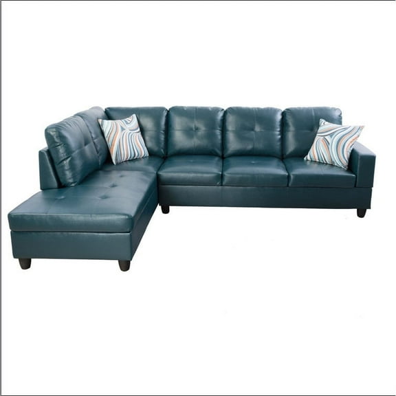 Ponliving 103.5" 2 Pieces Faux Leather L-Shaped Modern Sectional Sofa with Chaise, and Pillows for Living Room Denim Faux Leather Left Hand Facing