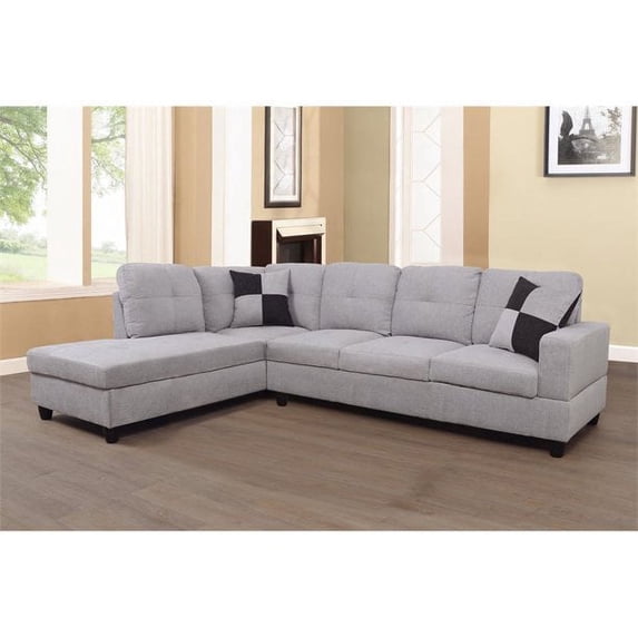 Ponliving 103.5" 2 Pieces L-Shaped Modern Sectional Sofa with Chaise and Pillows for Living Room White Grey Flannelette Left Hand Facing