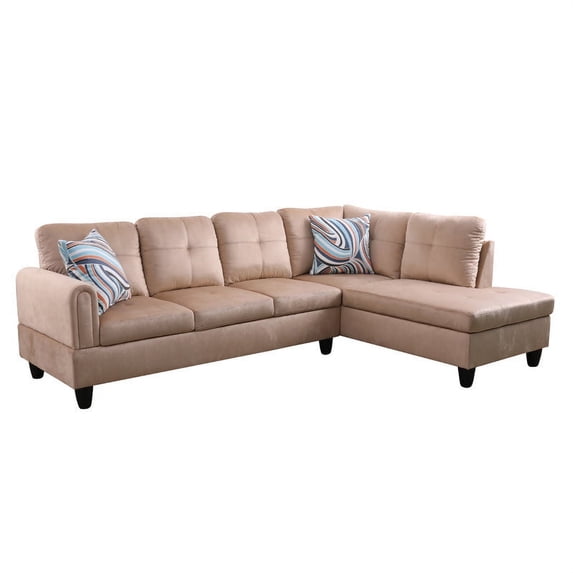 Ponliving 97" 2 Pieces L-Shaped Sectional Sofa With Pillows For Living Room Beige Microfiber Right Hand Facing