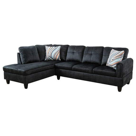 Ponliving 97" 2 Pieces L-Shaped Sectional Sofa With Pillows For Living Room Black Microfiber Left Hand Facing