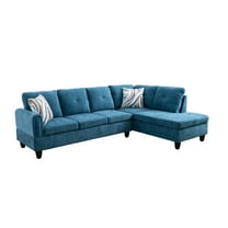 Ponliving 97" 2 Pieces L-Shaped Sectional Sofa With Pillows For Living Room Blue Flannelette Right Hand Facing