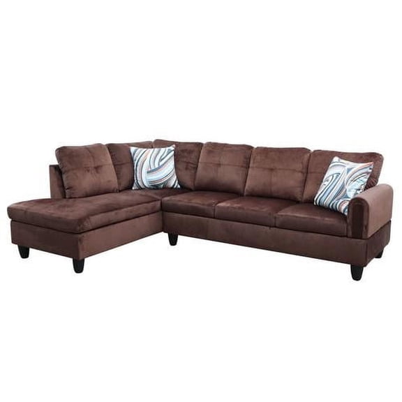 Ponliving 97" 2 Pieces L-Shaped Sectional Sofa With Pillows For Living Room Brown Microfiber Left Hand Facing