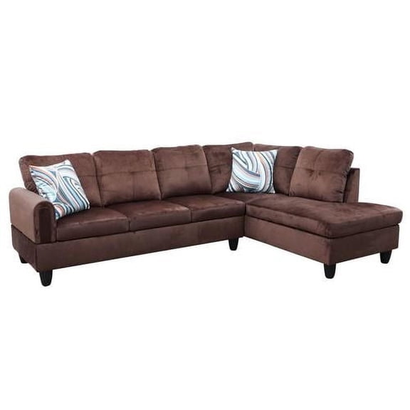 Ponliving 97" 2 Pieces L-Shaped Sectional Sofa With Pillows For Living Room Brown Microfiber Right Hand Facing