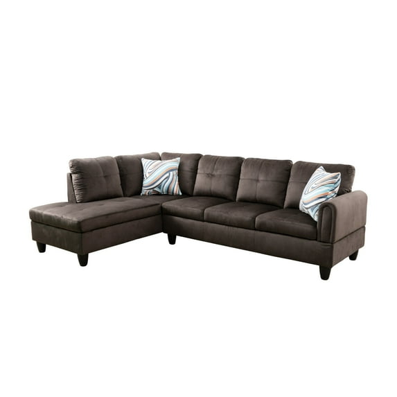 Ponliving 97" 2 Pieces L-Shaped Sectional Sofa With Pillows For Living Room Chocolate Microfiber Left Hand Facing