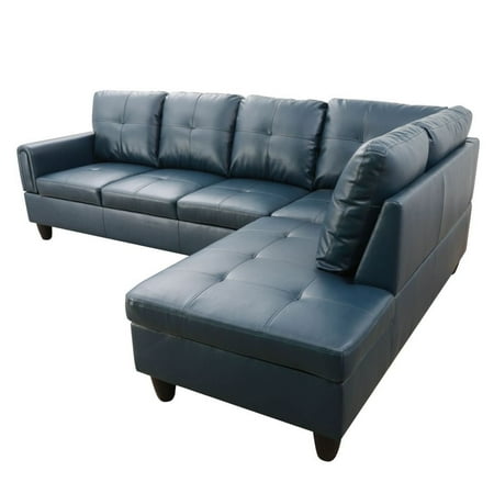 Ponliving 97" 2 Pieces L-Shaped Sectional Sofa With Pillows For Living Room Denim Faux Leather Right Hand Facing