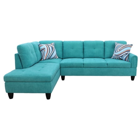 Ponliving 97" 2 Pieces L-Shaped Sectional Sofa With Pillows For Living Room Green Flannelette Left Hand Facing