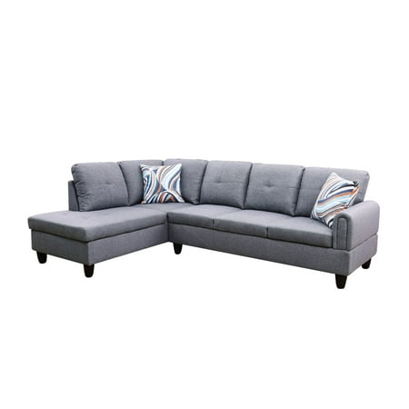 Ponliving 97" 2 Pieces L-Shaped Sectional Sofa With Pillows For Living Room Grey Linen Left Hand Facing
