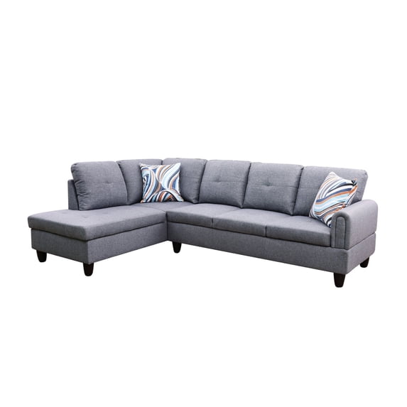Ponliving 97" 2 Pieces L-Shaped Sectional Sofa With Pillows For Living Room Grey Linen Left Hand Facing