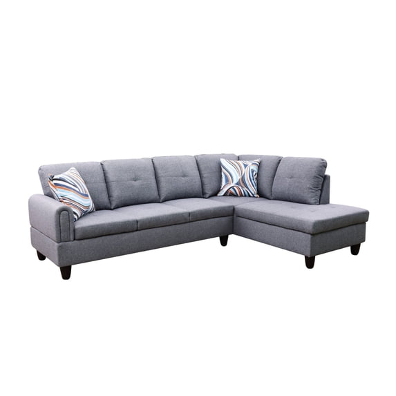Ponliving 97" 2 Pieces L-Shaped Sectional Sofa With Pillows For Living Room Grey Linen Right Hand Facing
