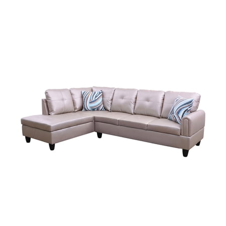 Ponliving 97" 2 Pieces L-Shaped Sectional Sofa With Pillows For Living Room Latte Faux Leather Left Hand Facing
