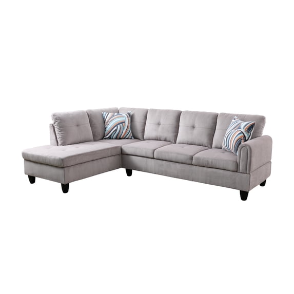 Ponliving 97" 2 Pieces L-Shaped Sectional Sofa With Pillows For Living Room White Grey Corduroy Left Hand Facing