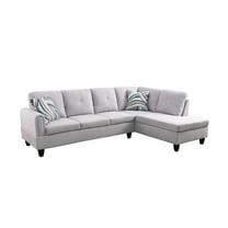 Ponliving 97" 2 Pieces L-Shaped Sectional Sofa With Pillows For Living Room White Grey Flannelette Right Hand Facing