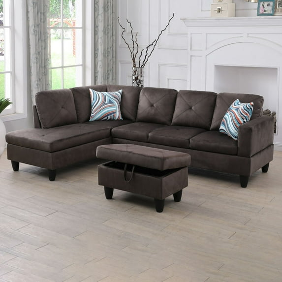Ponliving 97" 3-Piece Sectional Sofa Set for Living Room With Ottoman Left Hand Side Facing