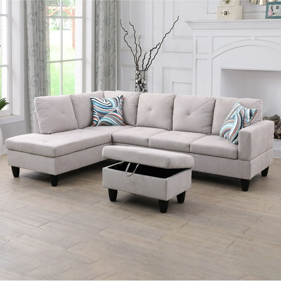 Ponliving 97" 3-Piece Sectional Sofa Set for Living Room With Ottoman Left Hand Side Facing