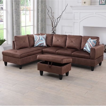 Ponliving 97" 3-Piece Sectional Sofa Set for Living Room With Ottoman Left Hand Side Facing