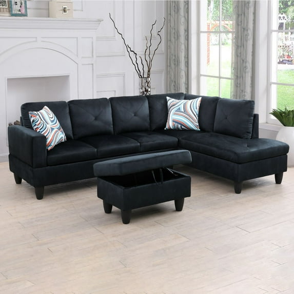 Ponliving 97" 3-Piece Sectional Sofa Set for Living Room With Ottoman Right Hand Side Facing