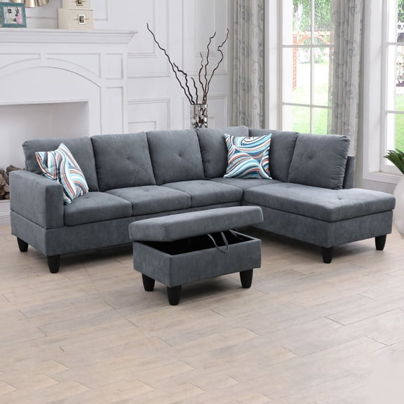 Ponliving 97" 3-Piece Sectional Sofa Set for Living Room With Ottoman Right Hand Side Facing