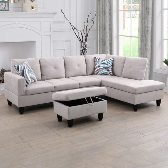 Ponliving 97" 3-Piece Sectional Sofa Set for Living Room With Ottoman Right Hand Side Facing
