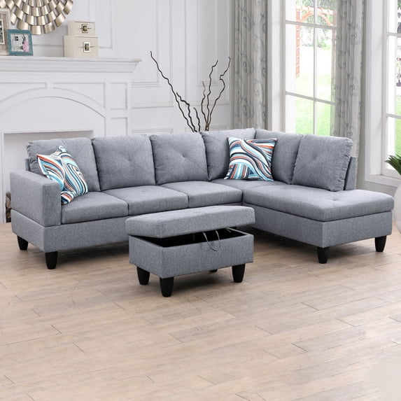 Ponliving 97" 3-Piece Sectional Sofa Set for Living Room With Ottoman Right Hand Side Facing