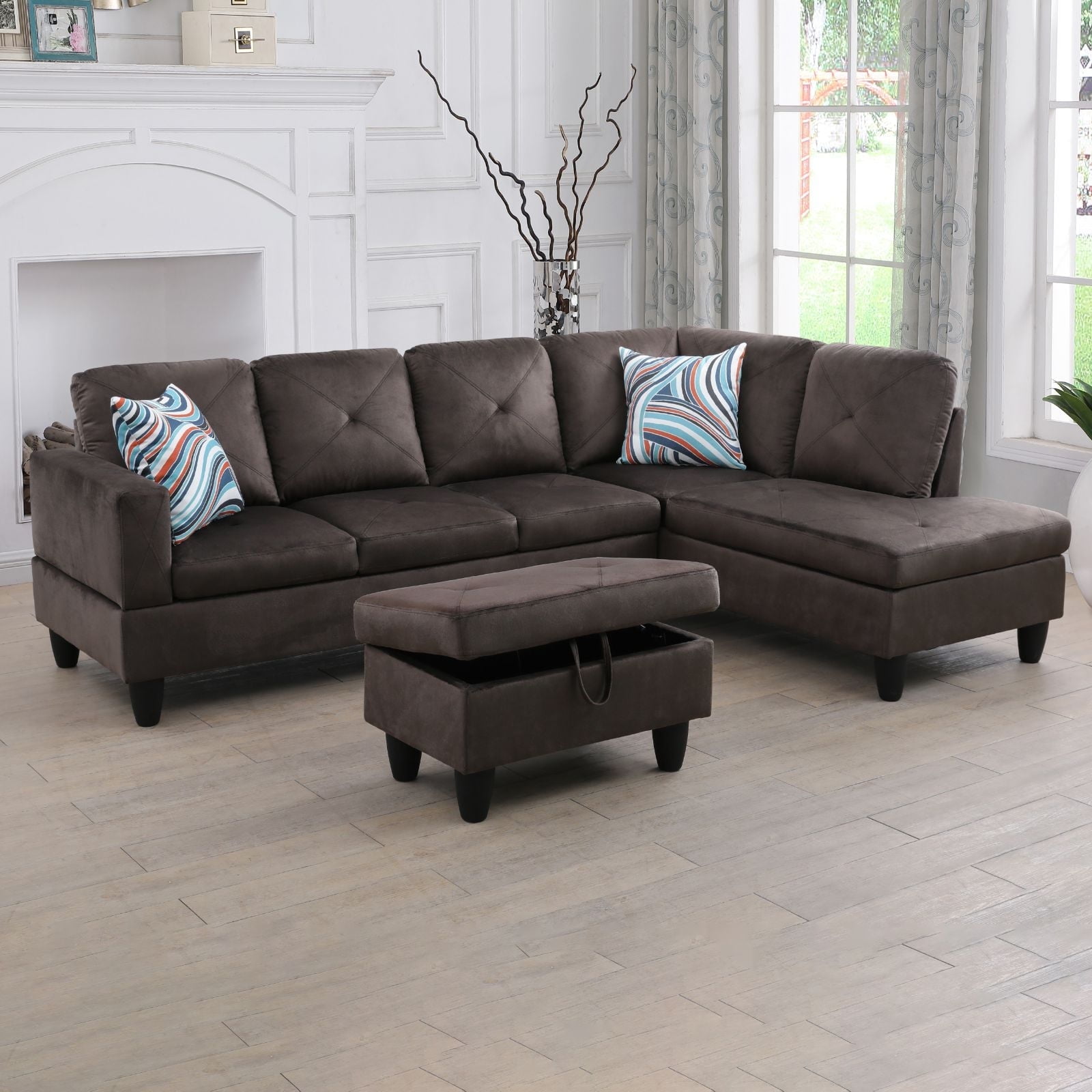 Ponliving 97" 3-Piece Sectional Sofa Set for Living Room With Ottoman ...