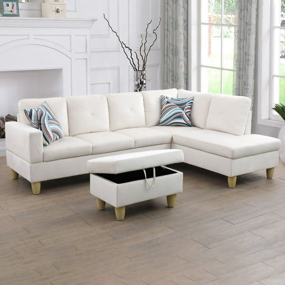 Ponliving 97" 3-Piece Sectional Sofa Set for Living Room With Ottoman Right Hand Side Facing
