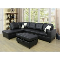 Ponliving Furniture 103.5'' Left Facing Sleeper Sectional with Storage Ottoman, Black Ponliving 103.5'' Left Facing Sleeper Sectional with Storage Ottoman, Black