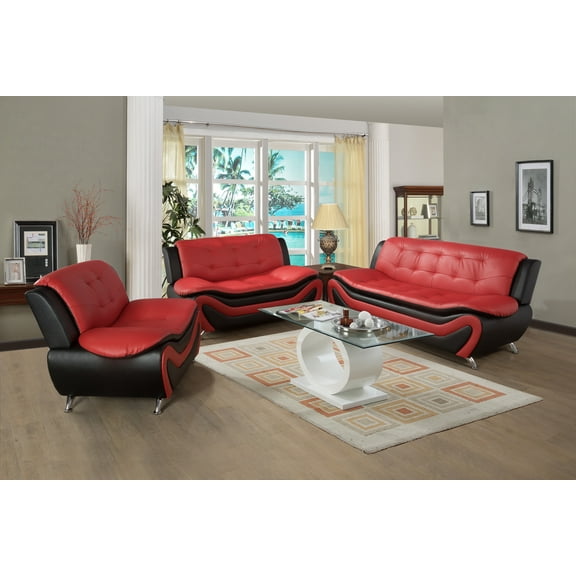 Ponliving Furniture 3 PCS Faux Leather Aldo Modern Sofa Set, Living Room Set with Sofa, Loveseat and Chair