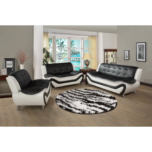Ponliving Furniture 3 PCS Faux Leather Aldo Modern Sofa Set, Living Room Set with Sofa, Loveseat and Chair
