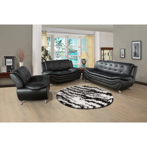 Ponliving Furniture 3 PCS Faux Leather Aldo Modern Sofa Set, Living Room Set with Sofa, Loveseat and Chair