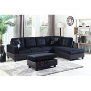 Ponliving Furniture 3 PCS Sectional Sofa Set, L-Shaped Sectional Couch 103 W for Living Room, with Storage Ottoman and Matching Pillows Right Hand Facing, Midnight Blue