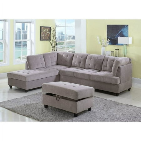 Ponliving Furniture Corduroy Sectional Sofa with Storage Ottoman