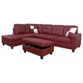 thumbnail image 1 of Ponliving Furniture L-Shape Traditional Sectional Sofa Set with Ottoman, Left Hand Facing Chaise, Faux Leather Upholstery Material, Red Color, More Colors&Styles Available, 1 of 1