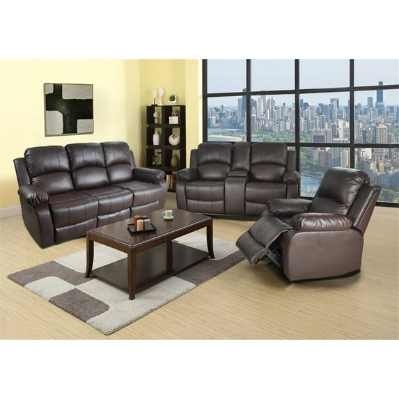 Ponliving Furniture Sonja Living Room 18" Manual Rocker Recliner Brown 3 Piece Set Sonja Living Room 18" Manual Rocker Recliner Brown 3 Piece Set