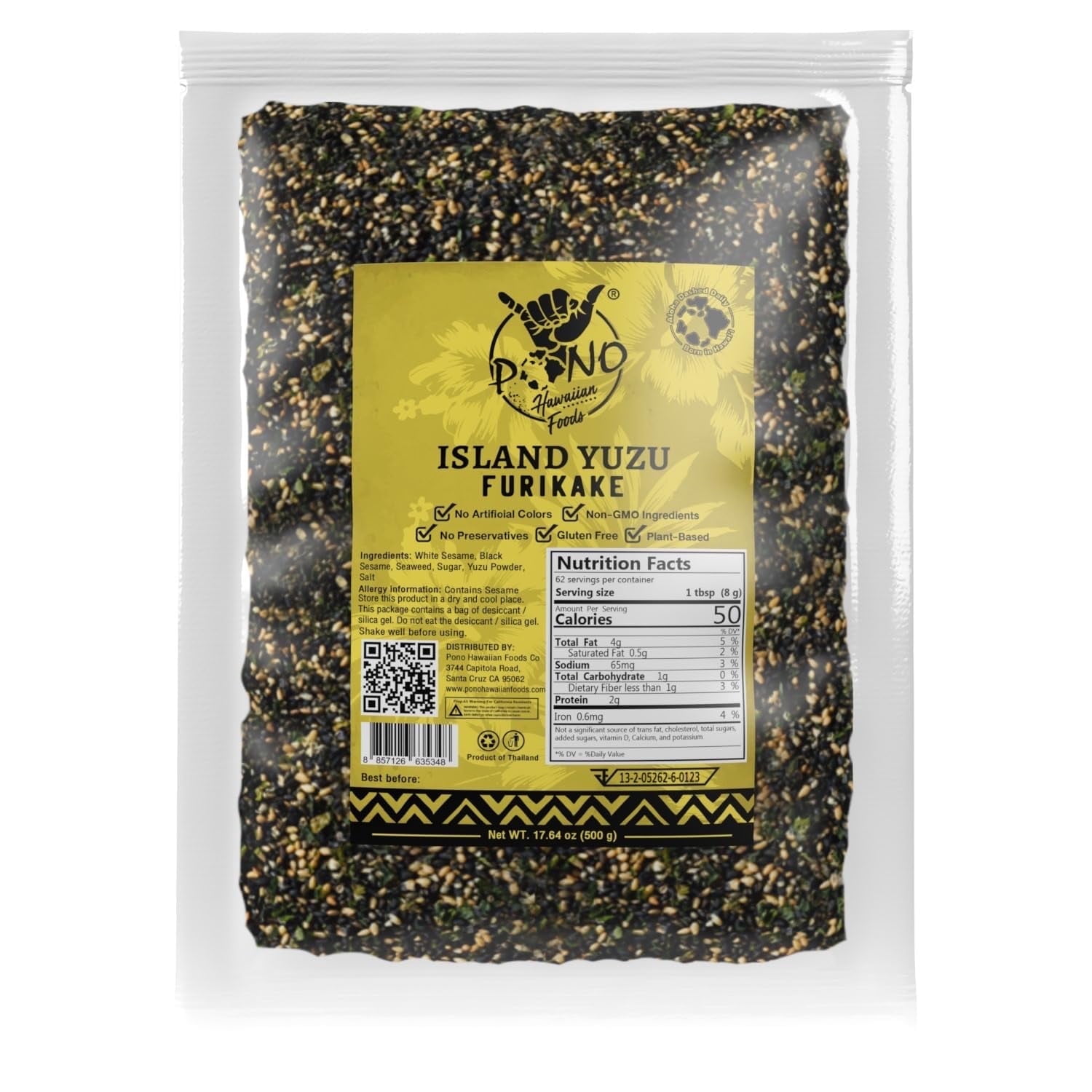 Pono Hawaiian Yuzu Island Rice Seasoning, 1lb, Gluten-Free, Non