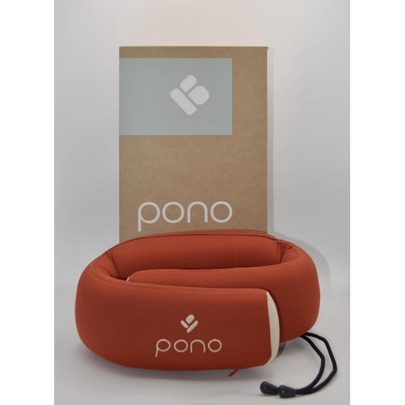 Pono Neck Cradle Travel Pillow (Patented): Memory Foam, Ergonomic 360 Adjustable Support, Prevents Head Nods. Infinity Shape Fits All Adults. Foldable Design for Easy Portability (Amber Blaze)