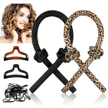 Ponpon 2Pcs Heatless Curling Set for Long Hair No Heat Curler Rod Headband Silk Ribbon Soft Foam Hair Rollers with Hair Clips Scrunchie Rubber Band