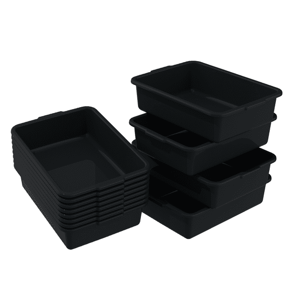 Ponpong 12 Packs Commercial Bus Tubs, 13 L Plastic Restaurant Dish Washing Tub, Service Bus Box, Black