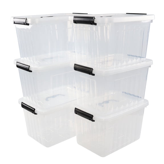 Ponpong 12 Quart Plastic Storage Box with Lid, Clear Latch Storage Bins, 6-Pack