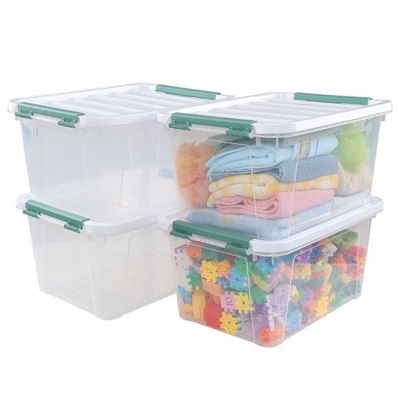 Ponpong 20 Quart Clear Storage Totes with Locking Lids, Plastic Storage Boxes with Lids, Pack of 4