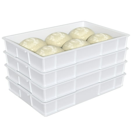 Ponpong 4-Pack Plastic Commercial Stackable Pizza Proofing Dough Trays, White