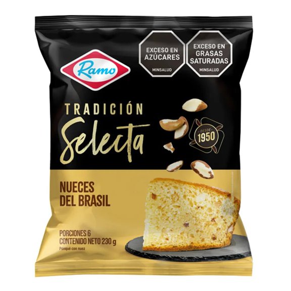 Ponqu RAMO Tradicin Selecta Nueces del Brasil - 230g (8.11 oz) - Soft Cake with Brazil Nuts