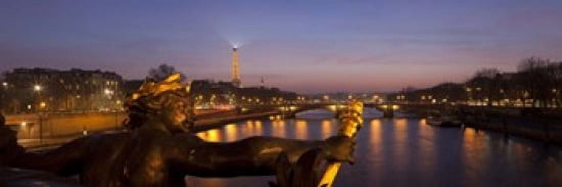 Pont Alexandre III bridge with statue lit up at dusk Seine River Paris Ile-De-France France Canvas Art - Panoramic Images (18 x 6)
