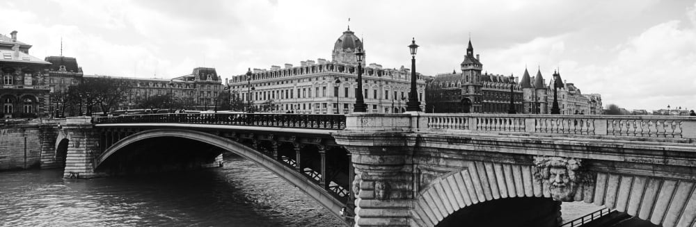 Pont Notre-Dame over Seine River Palais de Justice La Conciergerie Paris Ile-De-France France Canvas Art - Panoramic Images (6 x 18)