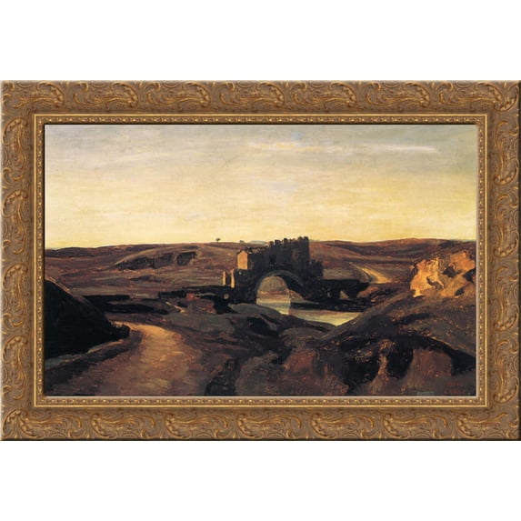 Ponte Nomentano 24x18 Gold Ornate Wood Framed Canvas Art by Camille Corot