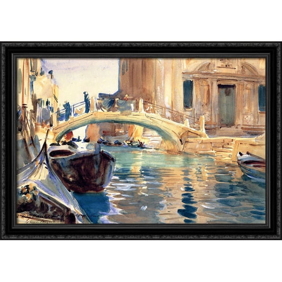 Ponte San Giuseppe di Castello, Venice 40x28 Large Black Ornate Wood Framed Canvas Art by John Singer Sargent