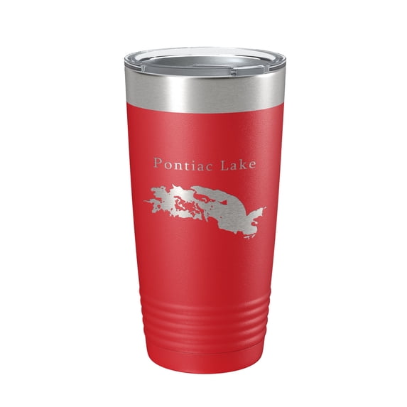 Pontiac Lake Map Tumbler Travel Mug Insulated Laser Engraved Coffee Cup Michigan 20 oz Red